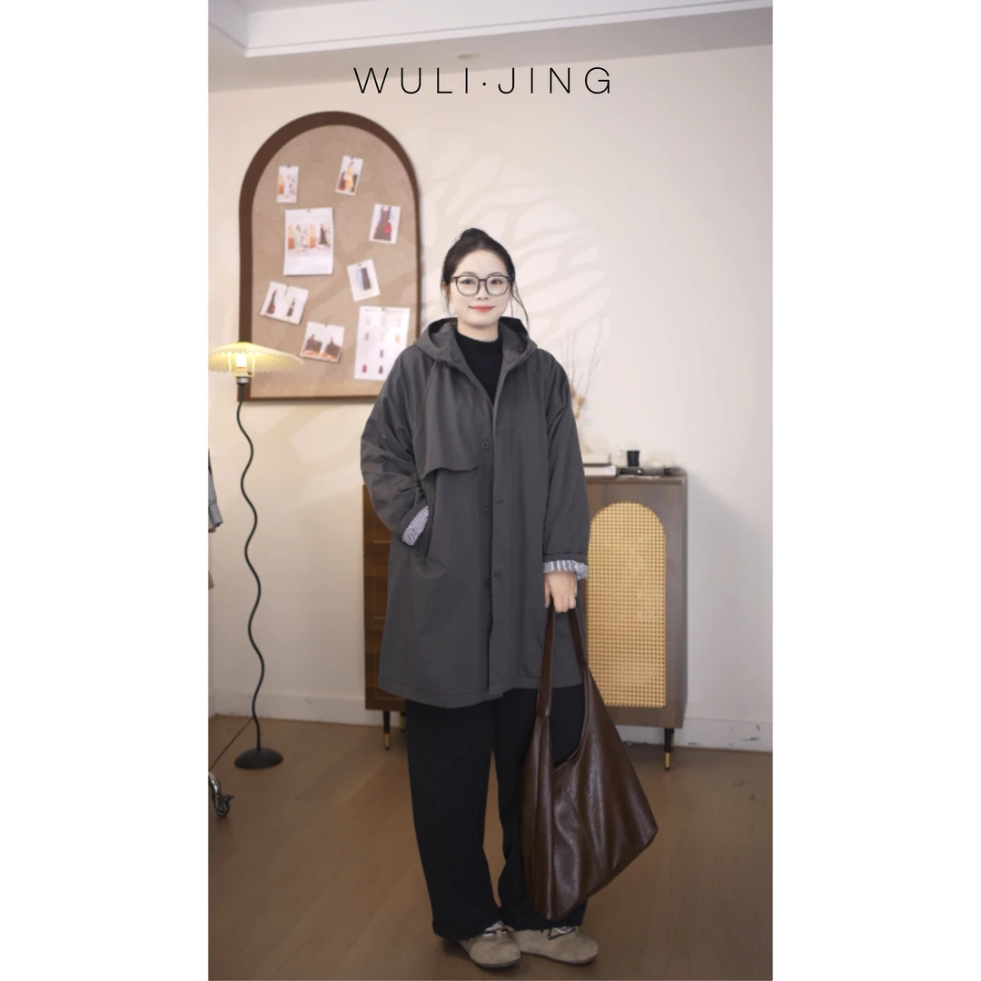 【连帽风衣棉服】欧韩版休闲大版日常通勤连帽不跑棉风衣棉服