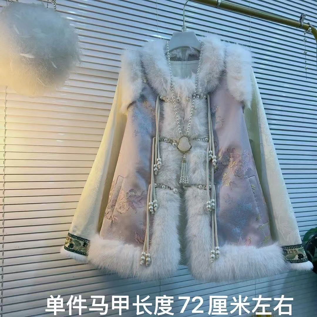 胖MM冬季新款2025新款毛绒棉马甲国风新潮新中式唐装高端复古大码
