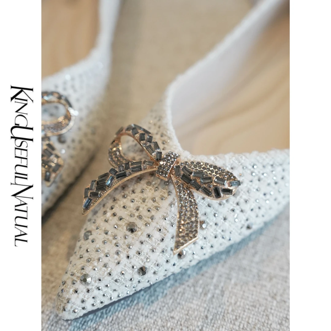 KUN【云间舞点】水钻蝴蝶结平底单鞋尖头浅口平底鞋