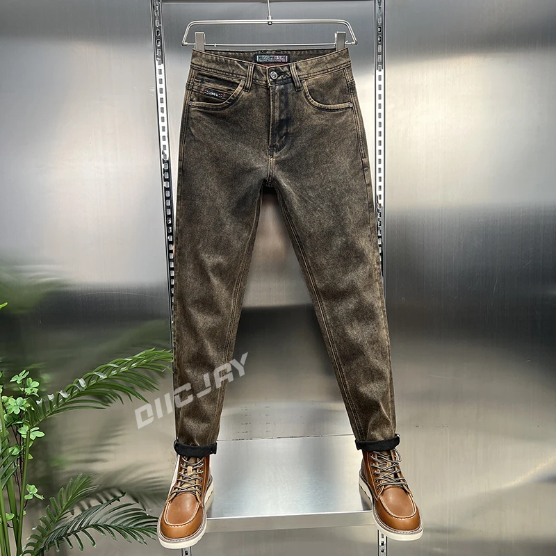 【高端】秋季立体剪裁男款复古机车风牛仔裤男士时尚潮流韩版小直筒