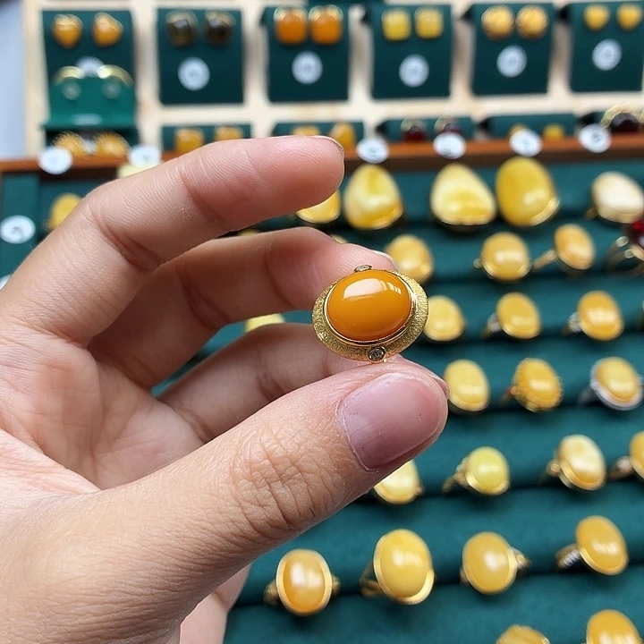 琥珀银S925镶嵌戒指