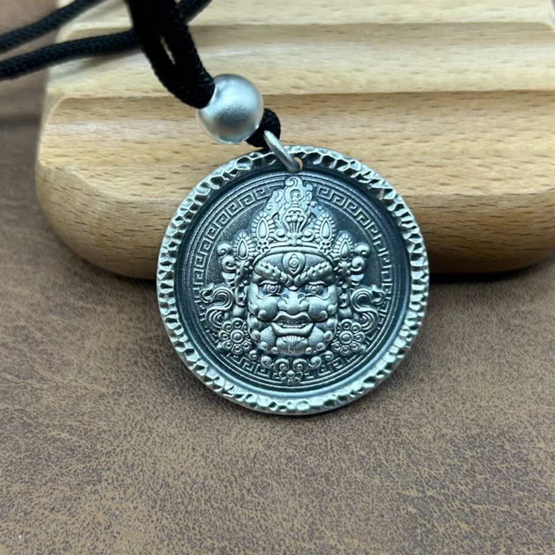 吊坠足银 足银9999纯银黄财神吊坠项坠复古民族风银坠子