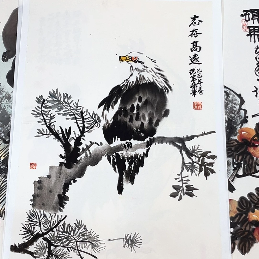 国画武瑞军老师四尺三开花鸟奇