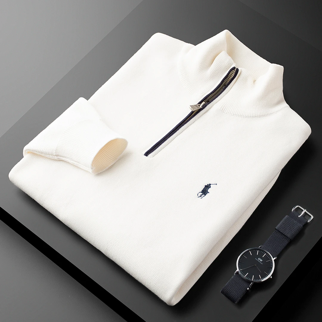 莱赛尔混纺美式立领针织半拉链外套2025冬季厚款保暖休闲16针毛衣