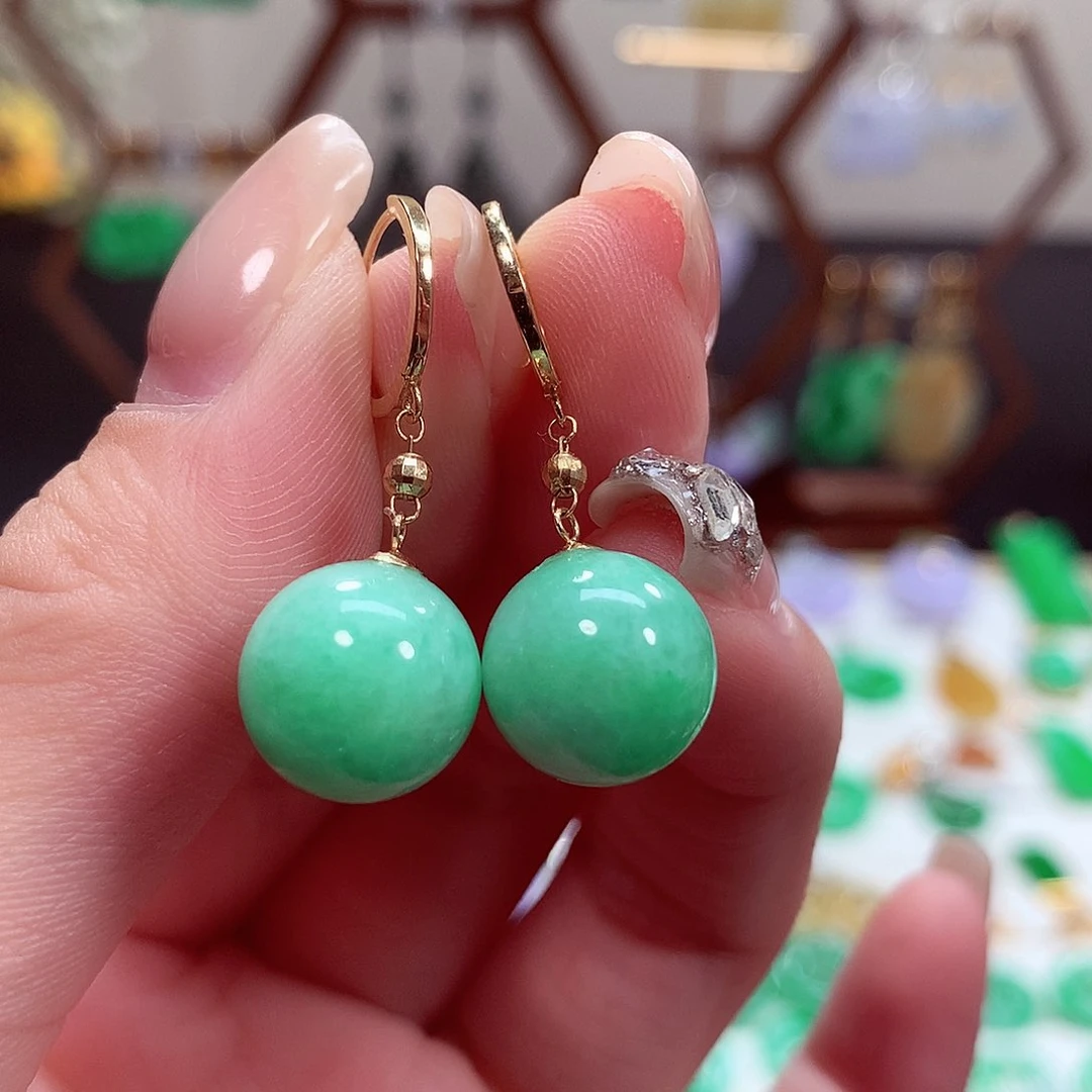 翡翠耳饰18K金镶嵌天然翡翠