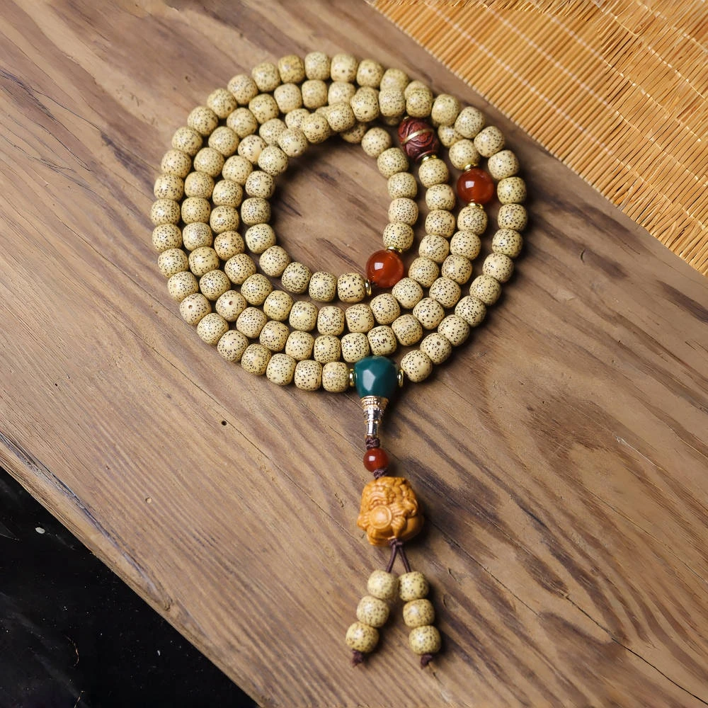海南原生态星月菩提108颗手串佛珠念珠脖挂招财貔貅款文玩手串