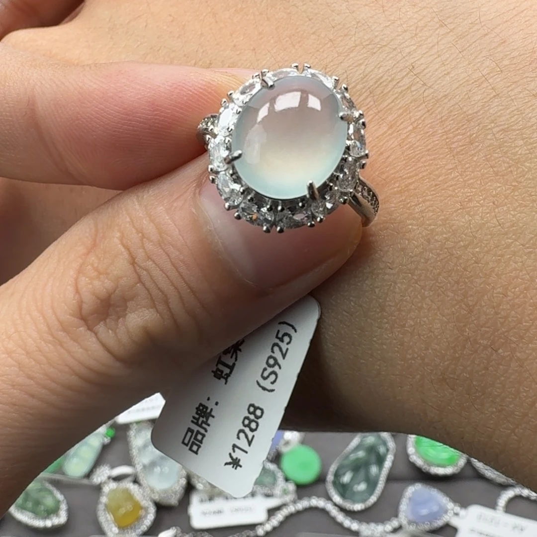 翡翠银S925镶嵌戒指天然缅甸翡翠A货