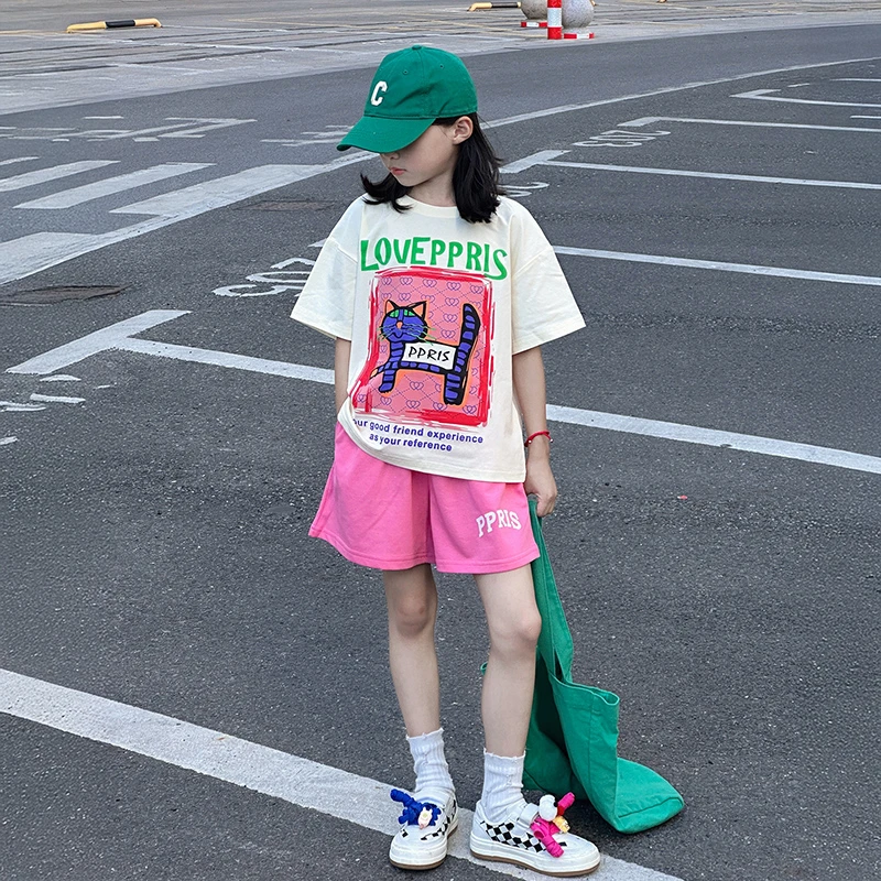 洋气时髦套装小女孩2025新款女童夏季休闲短袖儿童运动短裤两件套