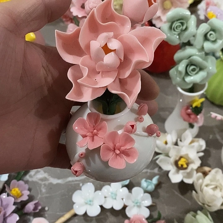 瓷片纯手工陶瓷花摆件瑕