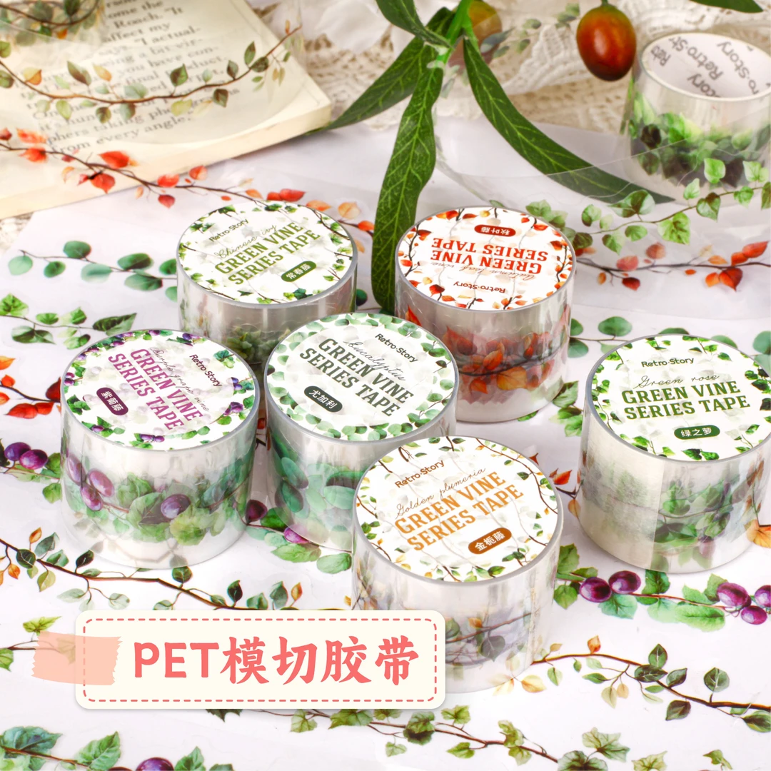 Retro Story翠蔓系列异形胶带尤加利等6款PET模切胶带30mm*350mm