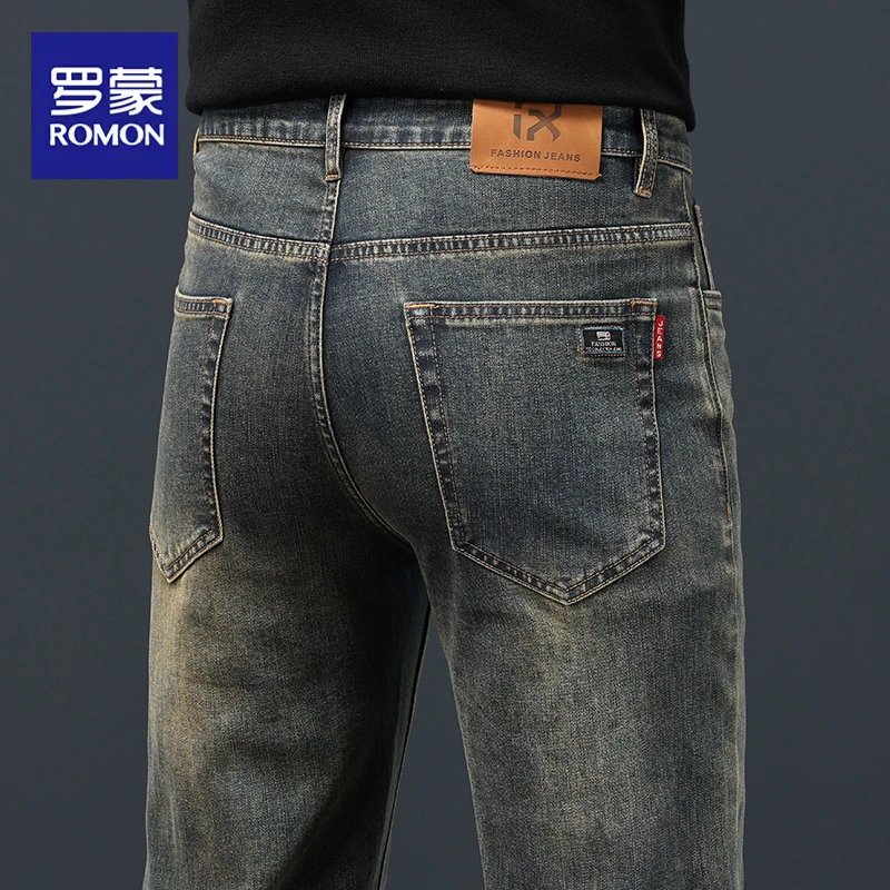 罗蒙复古牛仔裤男士秋冬季2026新款高端直筒中年商务百搭休闲裤子