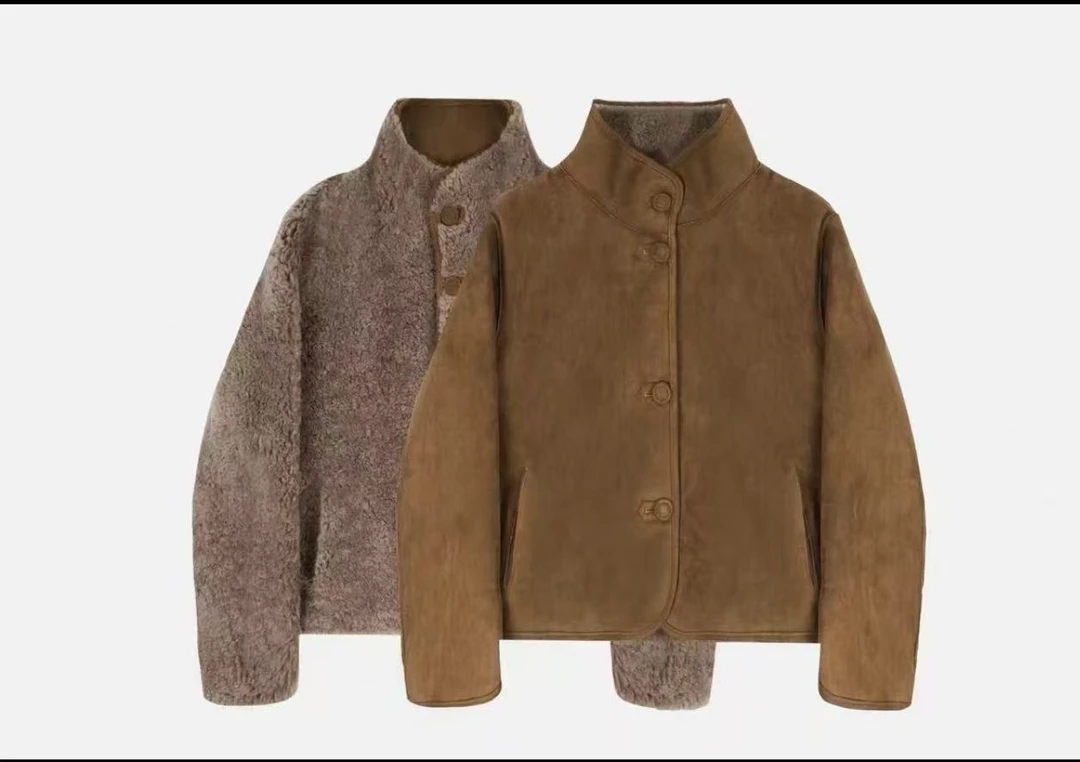 两面双穿100%羊毛女新款短款羊时尚毛大衣外套