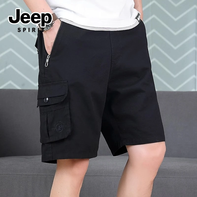 吉普纯棉工装多口袋刺绣短裤男夏季薄款外穿宽松休闲高级感五分裤