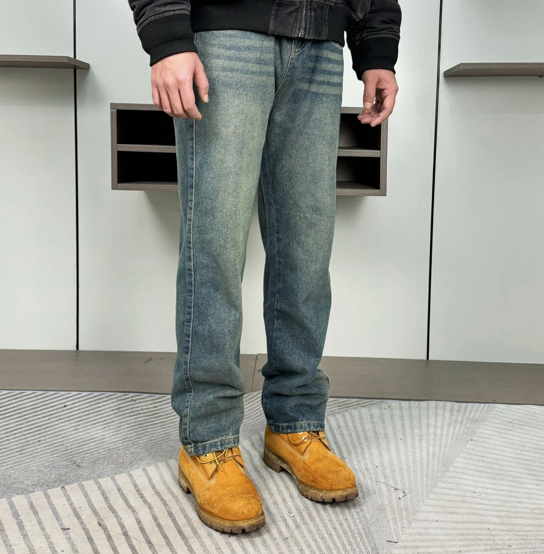 秋冬复古美式高街新款男女显瘦百搭牛仔长裤