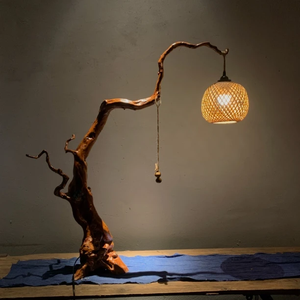 手工竹艺中式禅意灯复古根雕小吊灯客厅书房床头