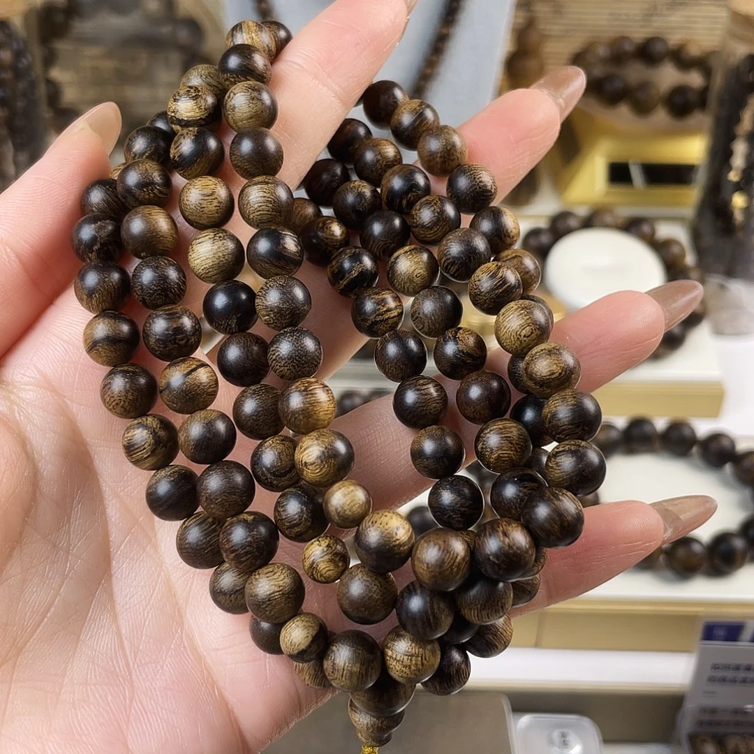沉香手串越南芽庄老白棋窖藏玉化瘤疤虎斑0.8×108