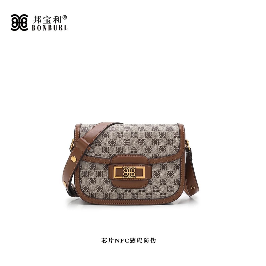 Bonburl/邦宝利2024新款女士美拉德棕马鞍包爆款单肩斜挎包6538