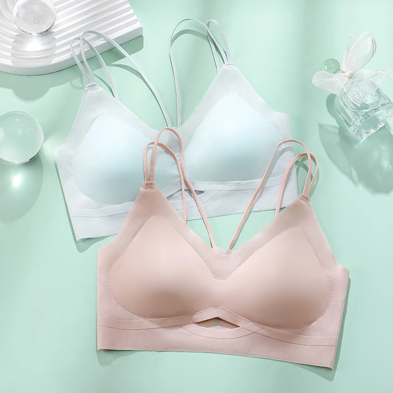 无痕百搭美背内衣一体式果冻条软支撑无钢圈自带胸垫文胸罩吊带