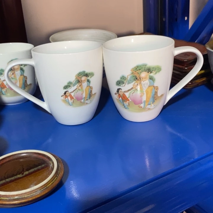 瓷片寿星大水杯两个