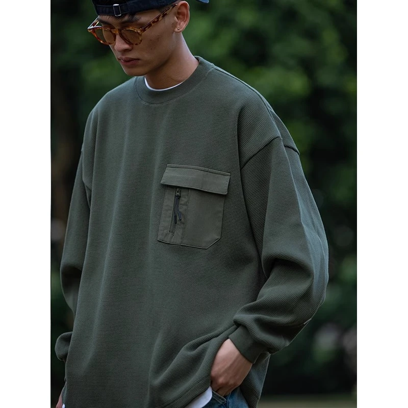 CAMDRCE 春季新款CITYBOY重磅500g赛络纺华夫格长袖口袋卫衣