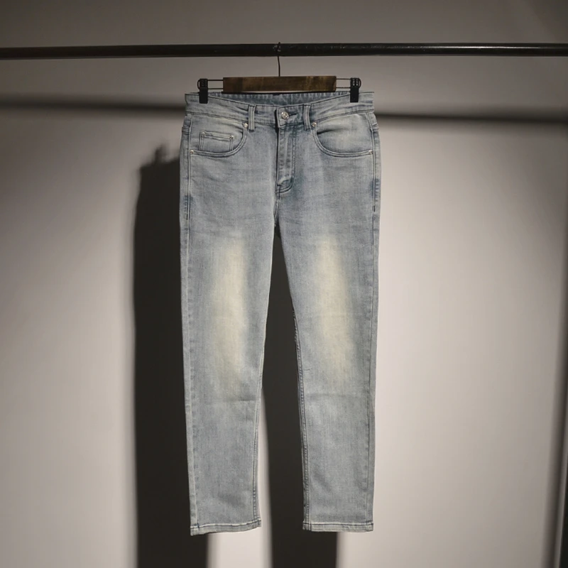 DeweLvum新品个性复古九分牛仔裤男款秋冬简约弹力修身小脚裤男装