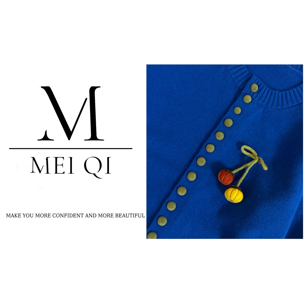 深圳南油白桃美美 圆领纯色彩扣小南瓜吊坠长袖针织开衫秋冬A3452