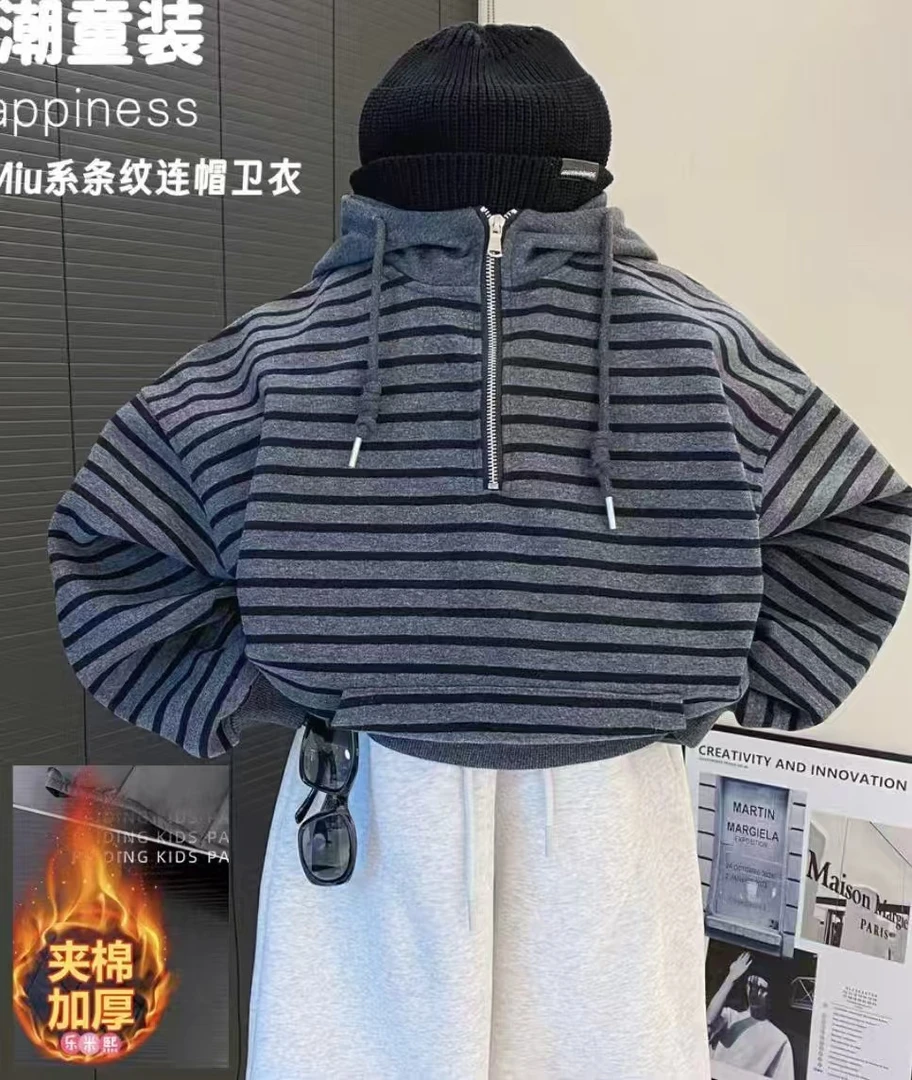 男童卫衣2025冬款儿童连帽衫中童小童男孩加绒休闲卫衣宝宝上衣