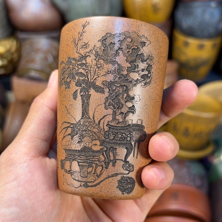 紫砂茶杯宜兴紫杯子