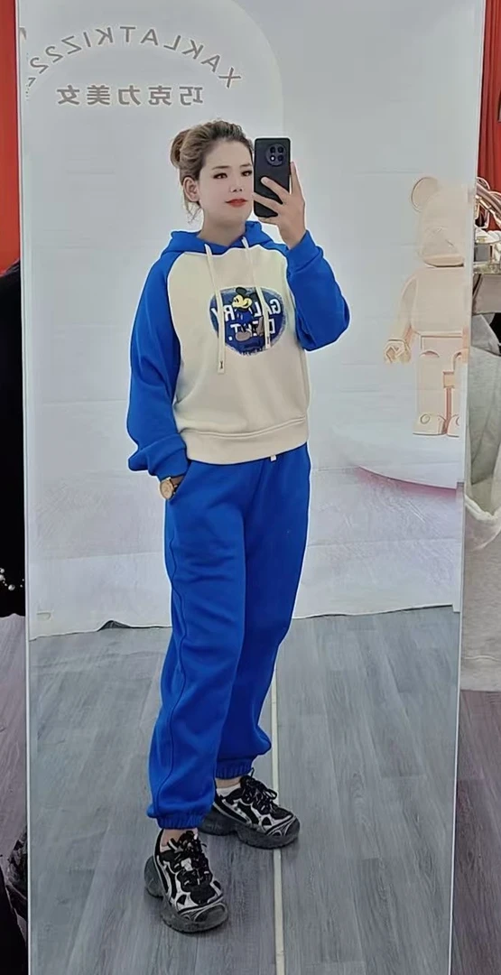 休闲运动套装时尚卫衣春秋蓝色运动秋冬印花洋气连帽