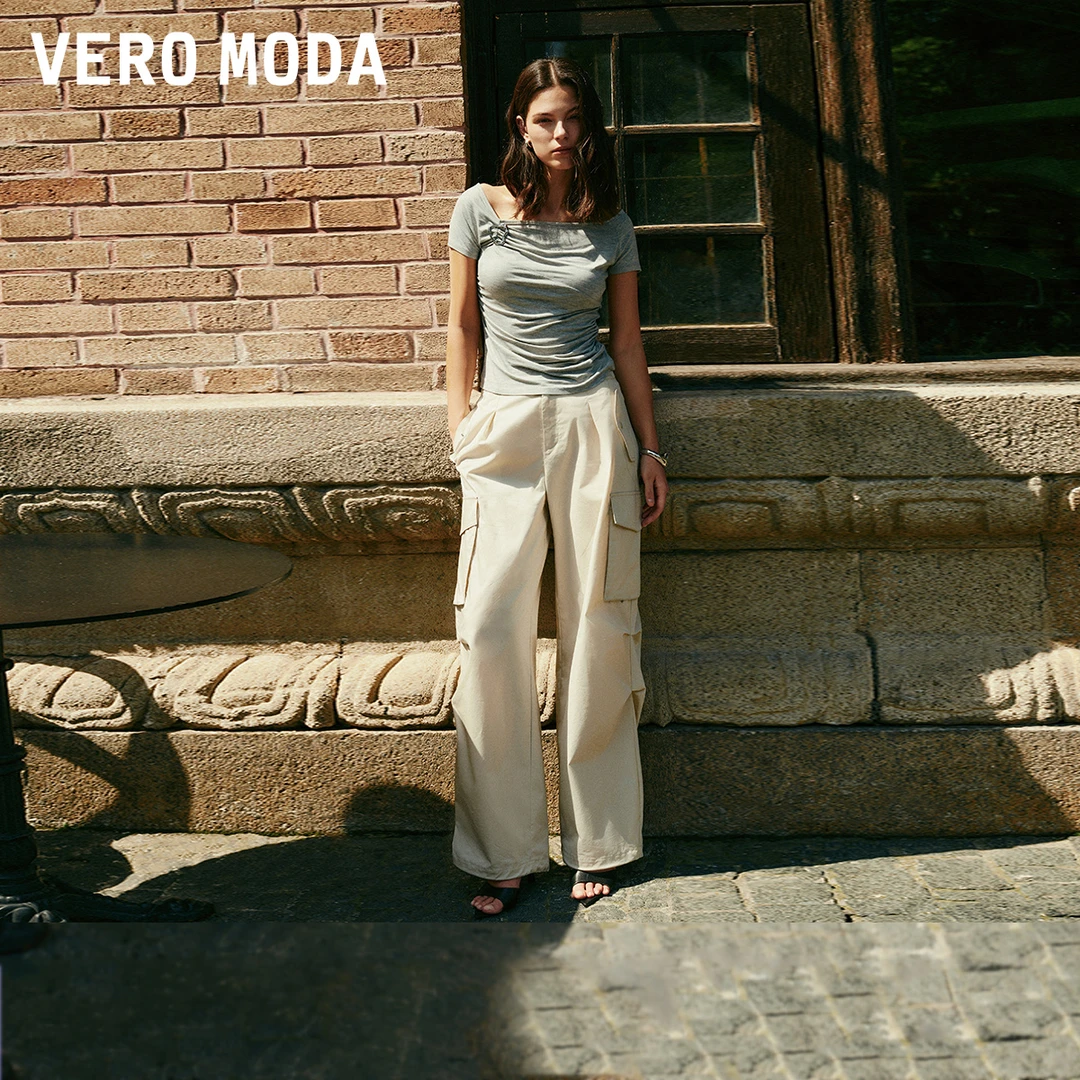 Vero Moda休闲裤2025夏日穿搭新款立体廓形多口袋阔腿裤3252PL016