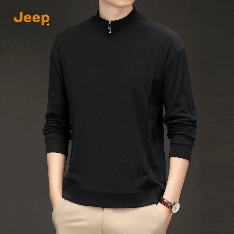JEEPSPIRIT秋季春季百搭春秋季透气男士卫衣半高领纯色拉链长袖