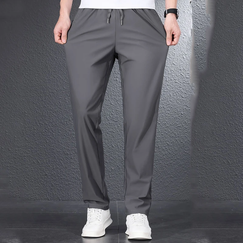 301【薄款运动裤】中老年男士休闲裤松紧腰冰丝高弹力透气直筒宽松