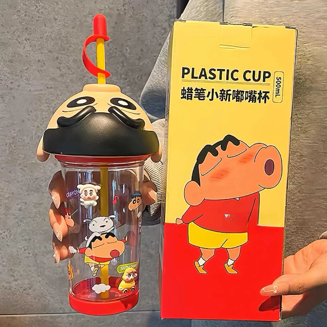 蜡笔小新新款水杯女生高颜值学生上学卡通吸管杯耐高温高颜值杯子