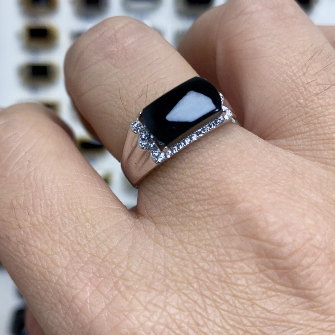 翡翠银S925镶嵌戒指墨翠戒指