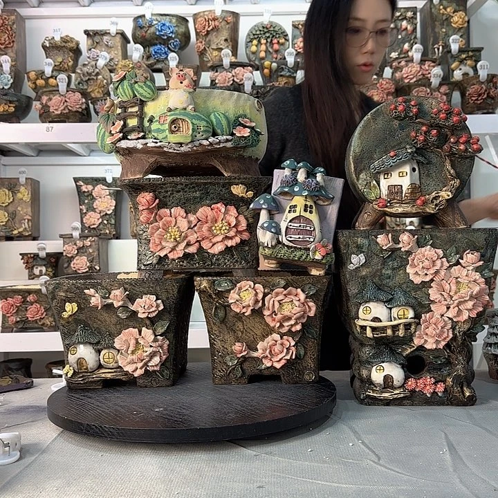 冉*冉青墨花盆麦饭石花盆