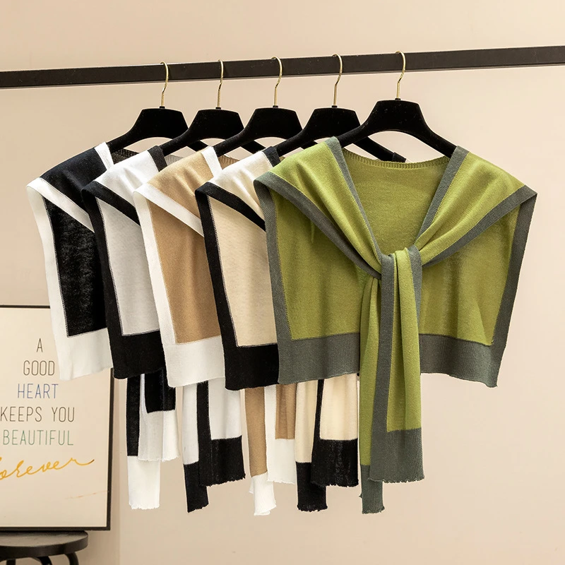 拼色小香风黑白春秋针织披肩女外搭空调房护肩披肩