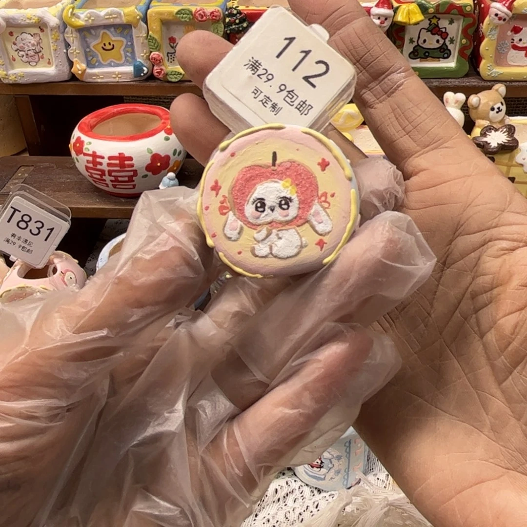 112兔子鼓盆手绘花盆