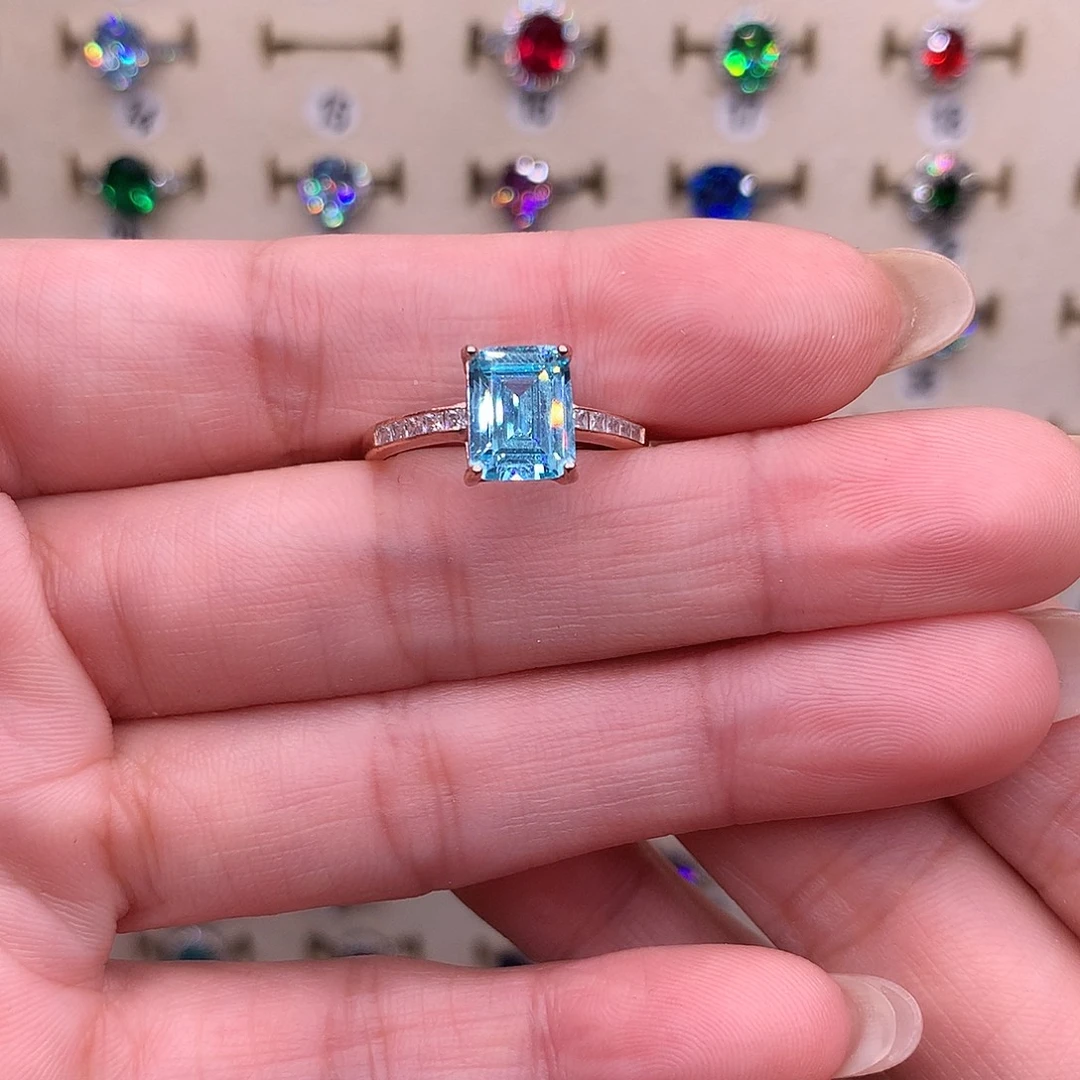 戒圈海蓝宝石银S925镶嵌