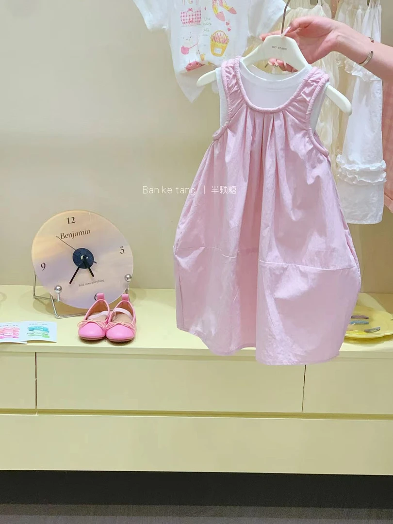 在仓  女童樱花粉背心裙2025夏季新款韩版童装连衣裙背心两件套