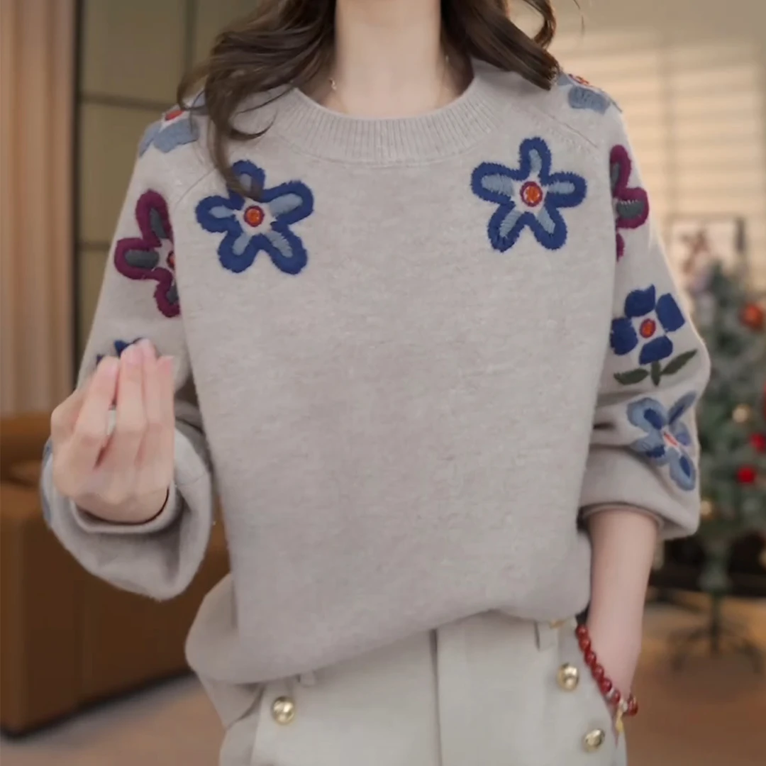 绮梦琉璃~经典百搭立体花朵针织衫LK2501008