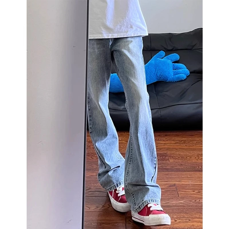 浅色牛仔裤男款微喇裤2025新款春秋美式高街痞帅男生春季直筒裤子