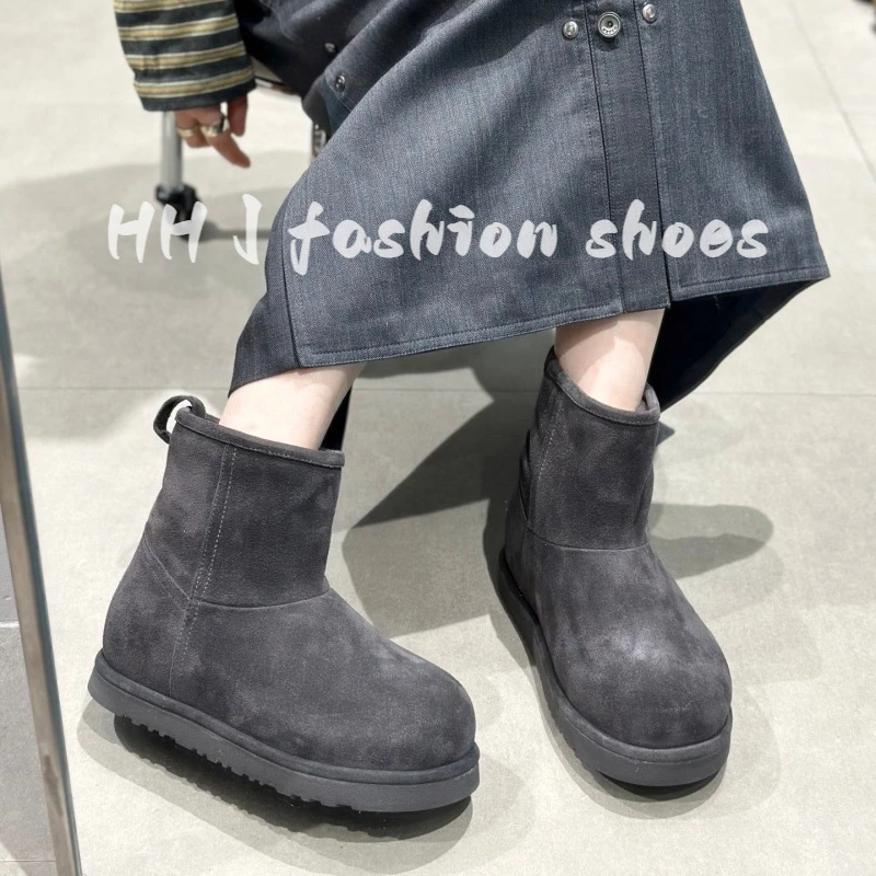 2025冬季真皮复古雪地靴女皮毛一体厚底时尚休闲保暖中筒靴棉靴潮