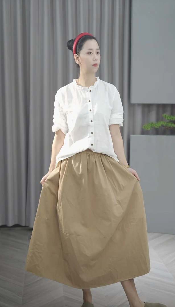 【衣长62-64】纯棉彩色双层纱衬衫文艺风长袖百搭叠穿上衣86310