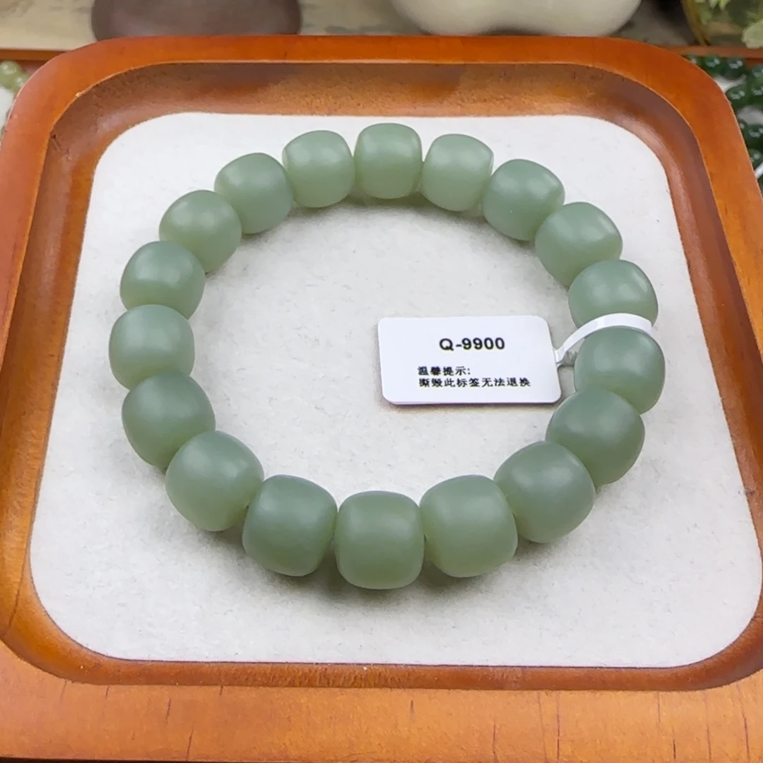 木***子和田玉（糖玉）未镶嵌手串卡12且末蓝