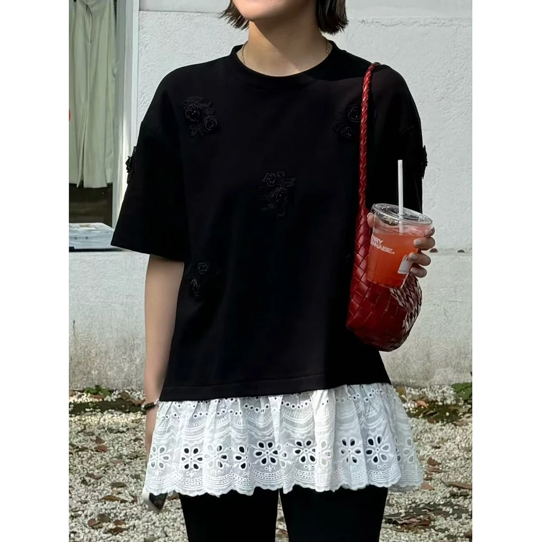 方和屿.短袖休闲风常规长袖刺绣圆领T恤休闲夏季女士套头1107