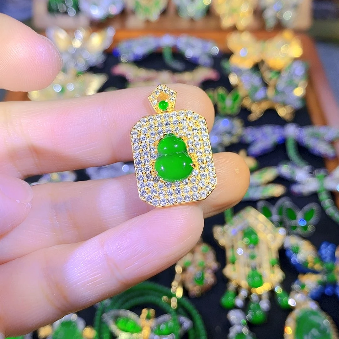 吊坠(不含链)银S925镶嵌翡翠