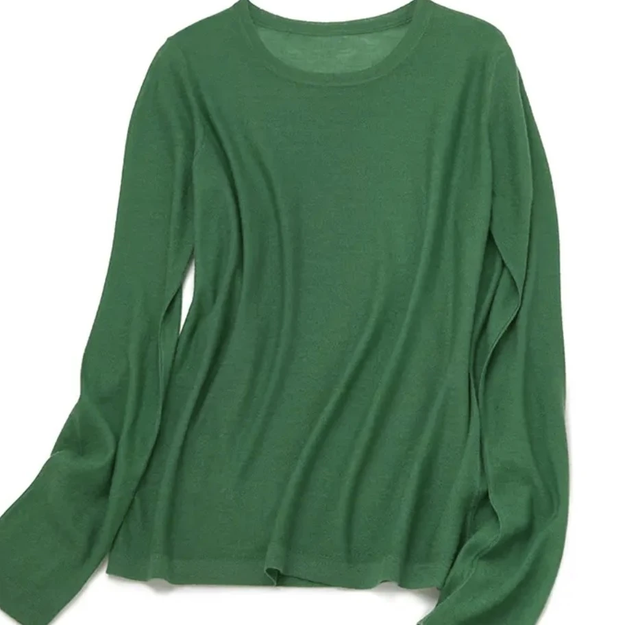 80支精纺羊绒圆领长袖四季打底衫 零约束/软薄/弹力 薄款针织百搭