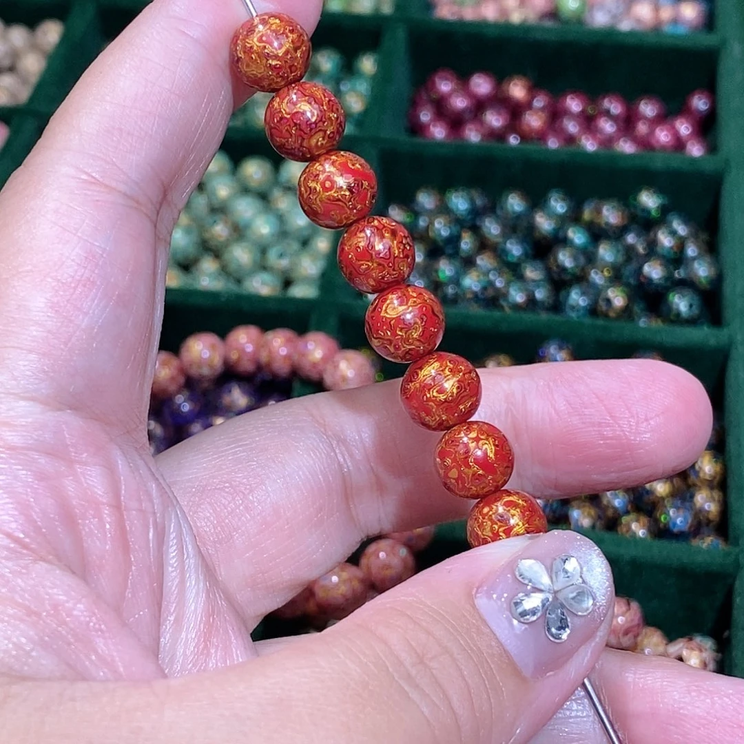 痴***想大漆珠0.8红金细欧21颗