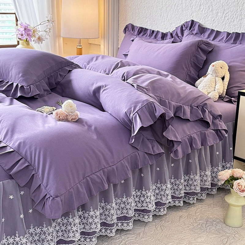 四季公主风床裙四件套纯色云朵棉亲肤学生宿舍2025床上用品