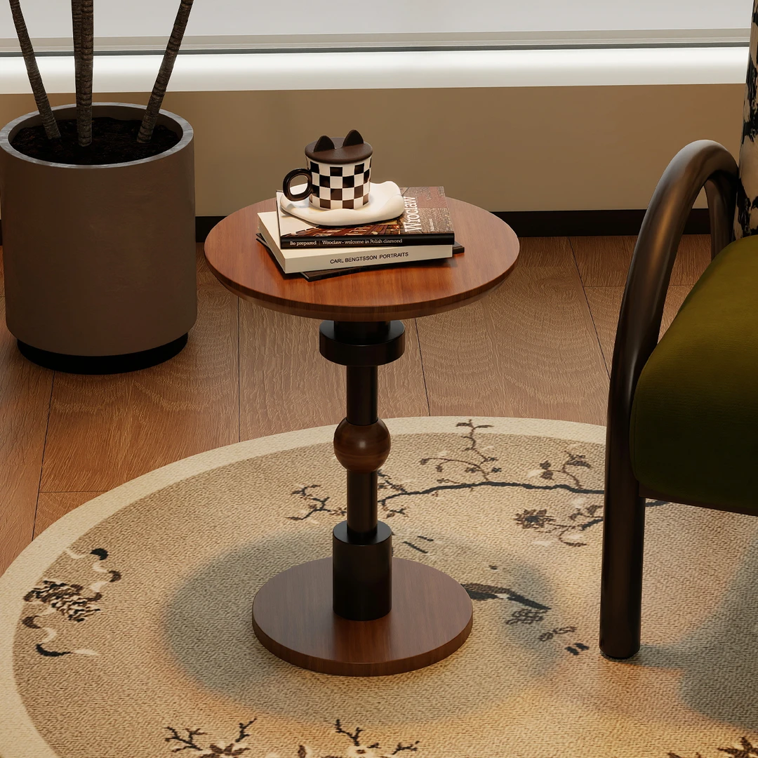 阑珊阁实木沙发边几复古美式家用角几中古法式床头休闲小圆桌子